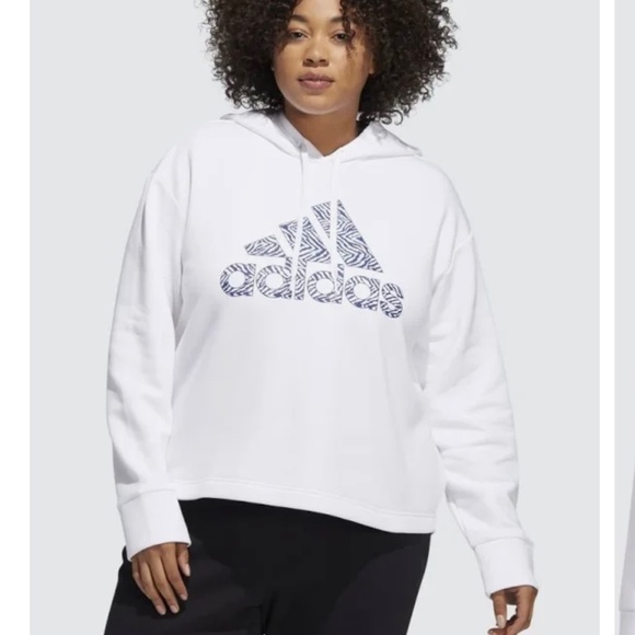 Adidas Womens Zebra Print Logo Hoodie Sweatshirt White Loose Fit Fleece Cozy XXL - Picture 1 of 14